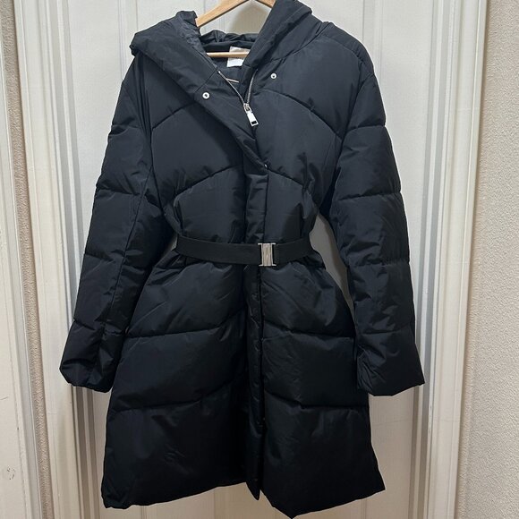 New Rebecca Minkoff Hooded Longline Heavyweight Puffer Jacket Coat Size XL Black - Picture 1 of 16